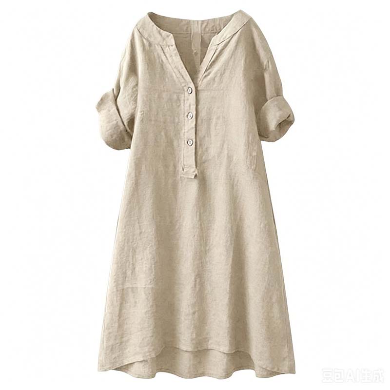 👗Lässiges Tunika-Kleid mit V-Ausschnitt und Knopfleiste für Damen