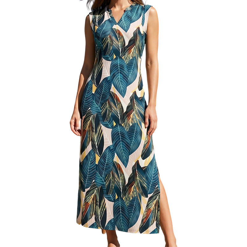 👗Letzter Tag im Angebot: 49 % Rabatt!👗Ärmelloses Maxikleid mit V-Ausschnitt und Seitenschlitz für Damen.