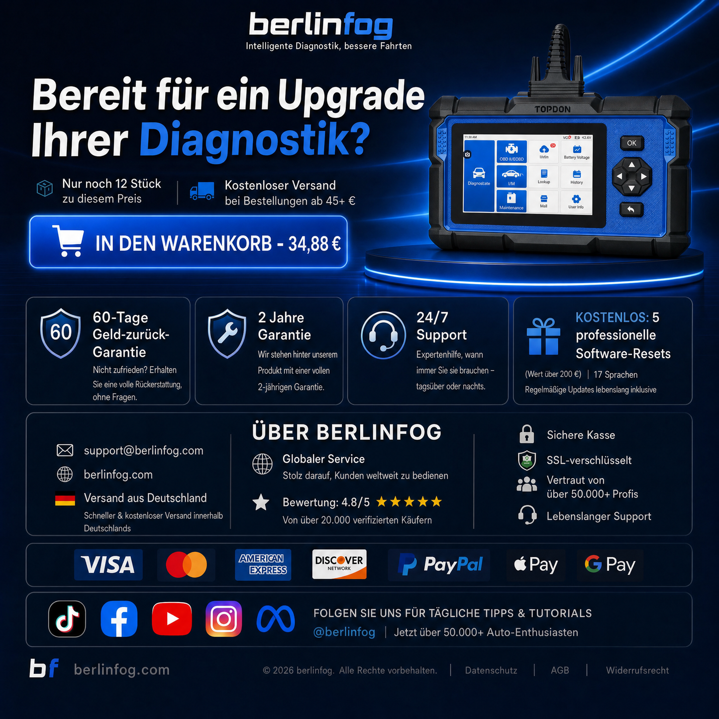 Multifunktionaler OBD2-Diagnosescanner für Fahrzeugmotoren
