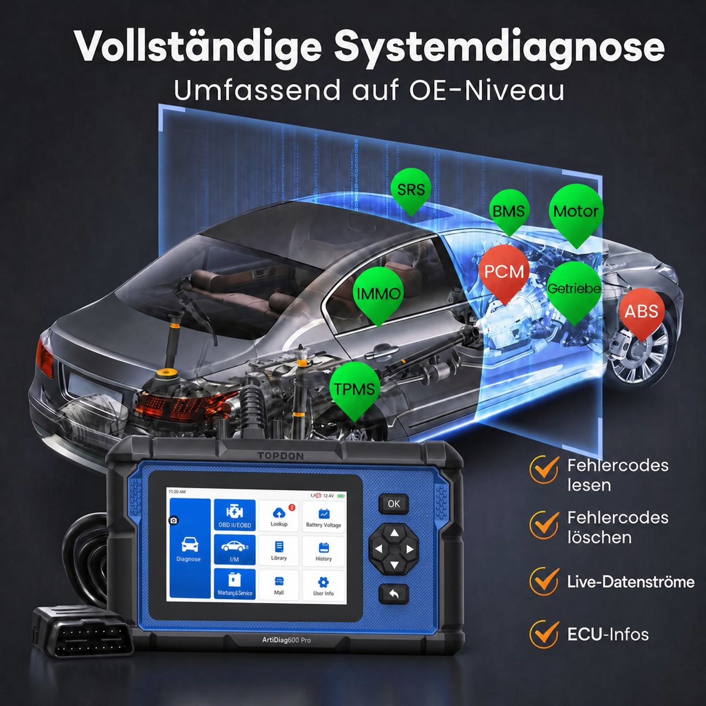 Multifunktionaler OBD2-Diagnosescanner für Fahrzeugmotoren