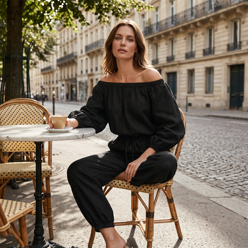 🖤 40% RABATT! Damen Off-Shoulder Jumpsuit aus Leinen – Lässig, elegant & für jeden Tag!