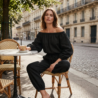 🖤 40% RABATT! Damen Off-Shoulder Jumpsuit aus Leinen – Lässig, elegant & für jeden Tag!