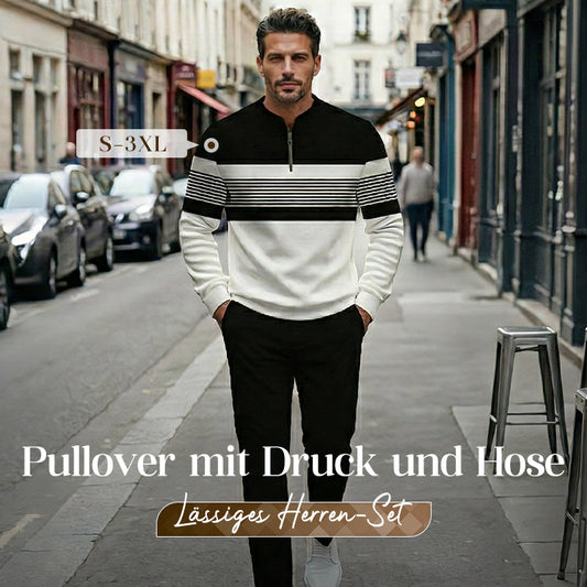 🔥NUR FÜR KURZE ZEIT 50% RABATT!⏰Herren-Set: Pullover mit grafischem Druck und Hose