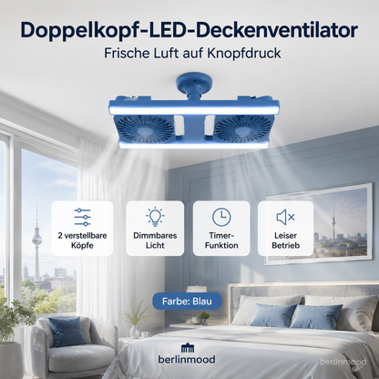 ✈Versandkostenfrei🌬️✨Deckenventilator mit Doppelkopf und LED-Licht – modernes Design mit Fernbedienung für Wohnzimmer & Schlafzimmer