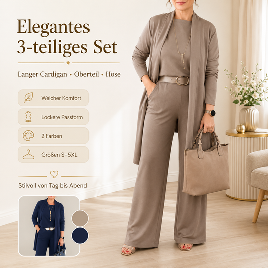 🍁55% RABATT! 🧥 3-teiliges Set: Longline-Cardigan, Top & Hose – Neu im Herbst/Winter – Kuschelig weich, Modischer Layer-Look & Perfekte Passform ✨