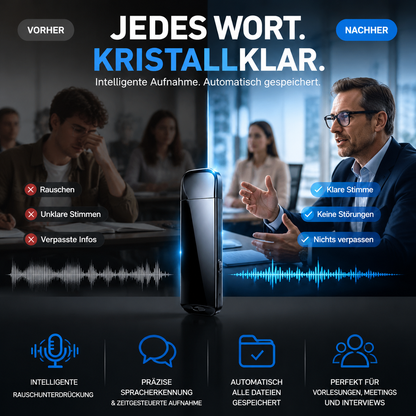 🚗50 % Rabatt🔒 Verschlüsselter USB-Diktierrekorder | Dateiverschlüsselung · Rauschunterdrückung für klare Aufnahmen · Aufnahme auf Knopfdruck · Sprachgesteuerte Aufnahme