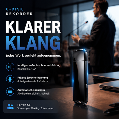 🚗50 % Rabatt🔒 Verschlüsselter USB-Diktierrekorder | Dateiverschlüsselung · Rauschunterdrückung für klare Aufnahmen · Aufnahme auf Knopfdruck · Sprachgesteuerte Aufnahme