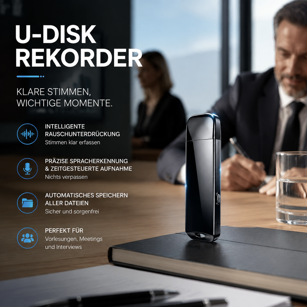 🚗50 % Rabatt🔒 Verschlüsselter USB-Diktierrekorder | Dateiverschlüsselung · Rauschunterdrückung für klare Aufnahmen · Aufnahme auf Knopfdruck · Sprachgesteuerte Aufnahme