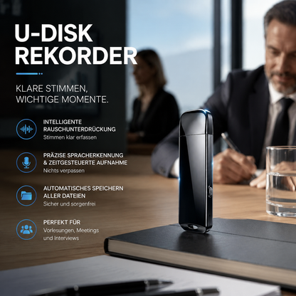 🚗50 % Rabatt🔒 Verschlüsselter USB-Diktierrekorder | Dateiverschlüsselung · Rauschunterdrückung für klare Aufnahmen · Aufnahme auf Knopfdruck · Sprachgesteuerte Aufnahme