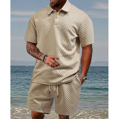 👔🌞 50% RABATT! Herren Zweiteiler mit Rautenstruktur: Kurzarmhemd & Shorts mit Kordelzug – Atmungsaktiv, knitterfrei & perfekt für heiße Tage 💎