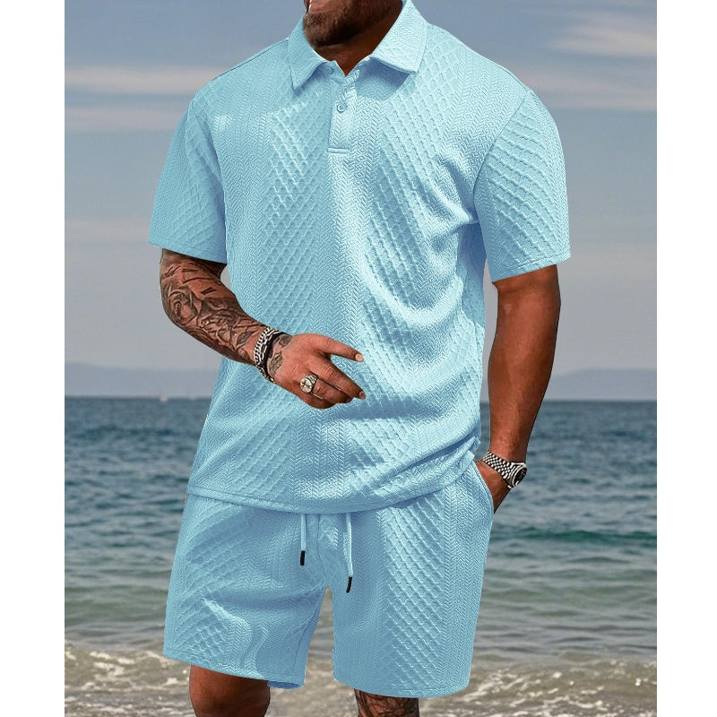 👔🌞 50% RABATT! Herren Zweiteiler mit Rautenstruktur: Kurzarmhemd & Shorts mit Kordelzug – Atmungsaktiv, knitterfrei & perfekt für heiße Tage 💎