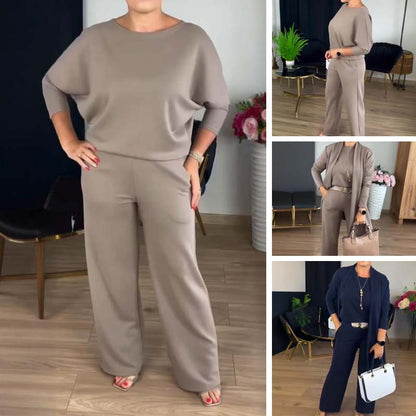 🍁55% RABATT! 🧥 3-teiliges Set: Longline-Cardigan, Top & Hose – Neu im Herbst/Winter – Kuschelig weich, Modischer Layer-Look & Perfekte Passform ✨
