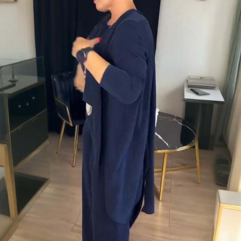🍁55% RABATT! 🧥 3-teiliges Set: Longline-Cardigan, Top & Hose – Neu im Herbst/Winter – Kuschelig weich, Modischer Layer-Look & Perfekte Passform ✨