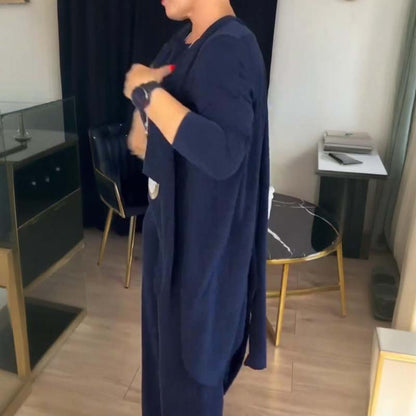🍁55% RABATT! 🧥 3-teiliges Set: Longline-Cardigan, Top & Hose – Neu im Herbst/Winter – Kuschelig weich, Modischer Layer-Look & Perfekte Passform ✨