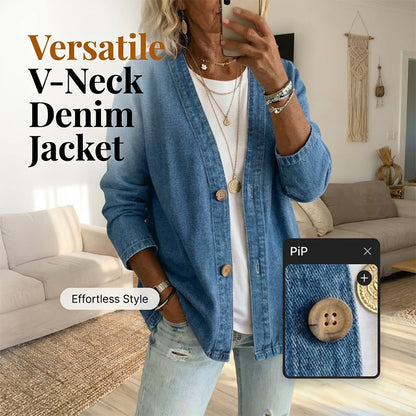 🔥Letzter Tag: 60% Rabatt! ⏰👖 Klassische Damen-Jeansjacke🎁V-Ausschnitt, Knopfleiste & Lockerer Casual-Schnitt