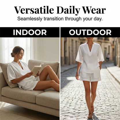 🔥 SOMMER DEAL: -50% 💫 Damen 2-teiliges Set 👚 V-Ausschnitt Top + Shorts – weich, leicht & super komfortabel 🌿
