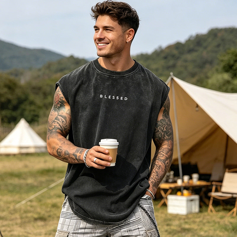🔥 50% RABATT ✨ Herren Vintage Tanktop im Acid-Wash-Look 🎽 lässig, maskulin & perfekt für heiße Sommertage ☀️