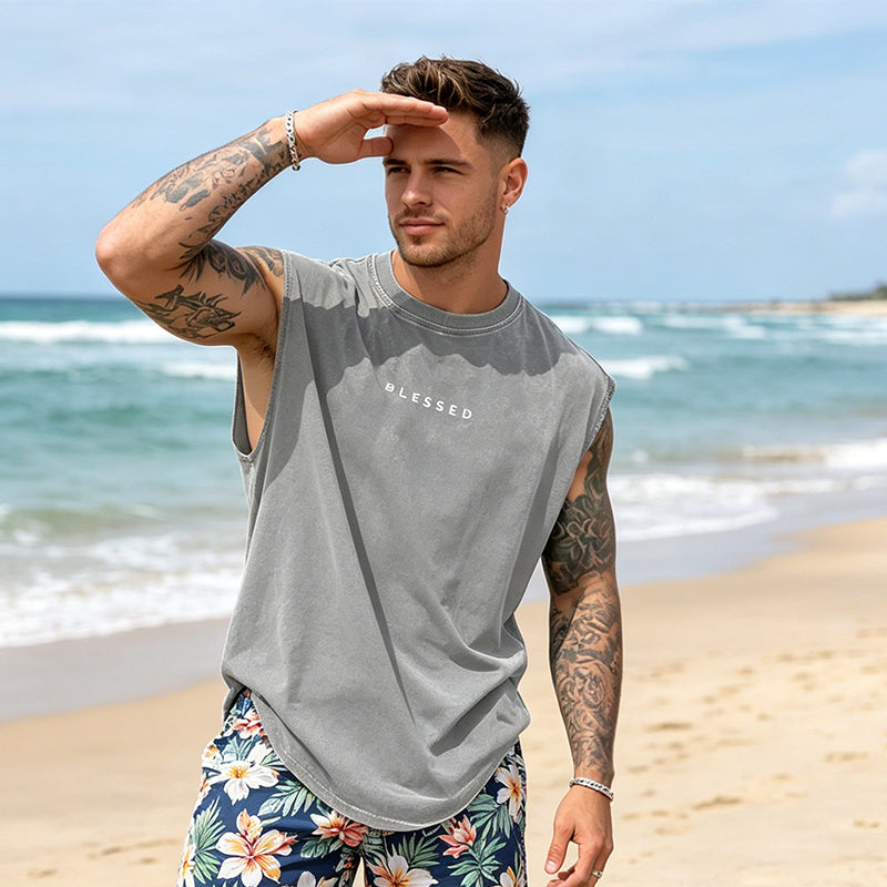 🔥 50% RABATT ✨ Herren Vintage Tanktop im Acid-Wash-Look 🎽 lässig, maskulin & perfekt für heiße Sommertage ☀️