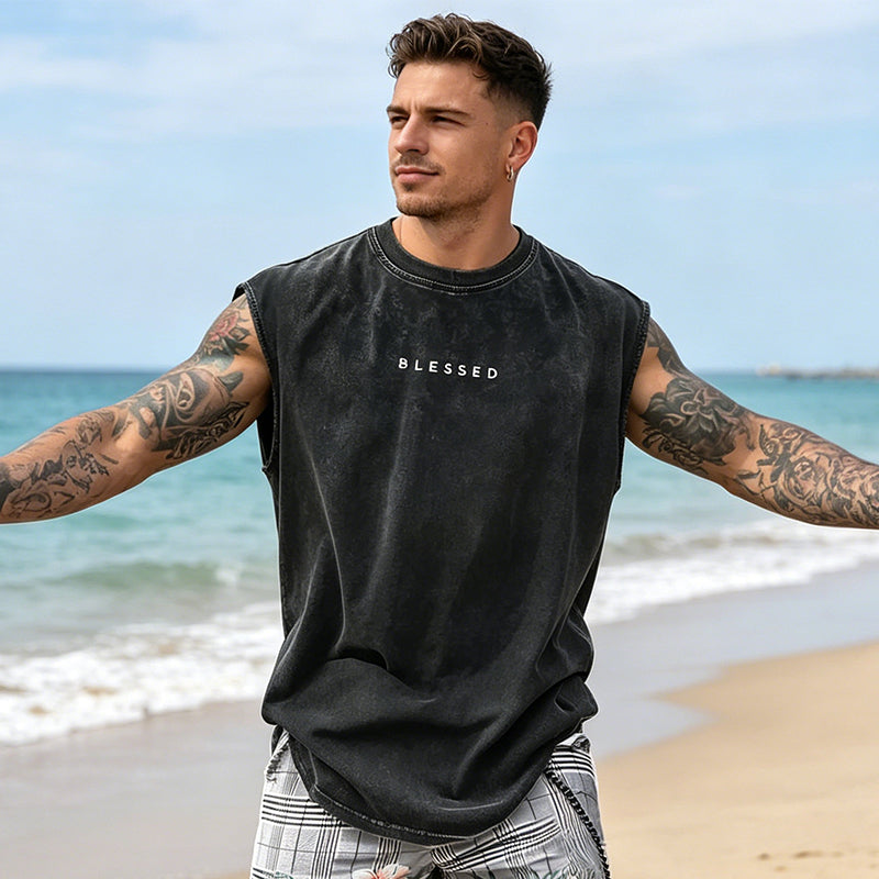 🔥 50% RABATT ✨ Herren Vintage Tanktop im Acid-Wash-Look 🎽 lässig, maskulin & perfekt für heiße Sommertage ☀️