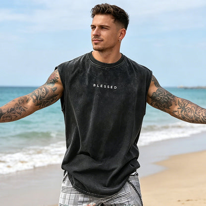 🔥 50% RABATT ✨ Herren Vintage Tanktop im Acid-Wash-Look 🎽 lässig, maskulin & perfekt für heiße Sommertage ☀️