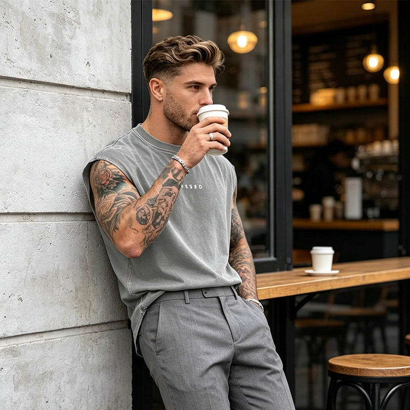 🔥 50% RABATT ✨ Herren Vintage Tanktop im Acid-Wash-Look 🎽 lässig, maskulin & perfekt für heiße Sommertage ☀️