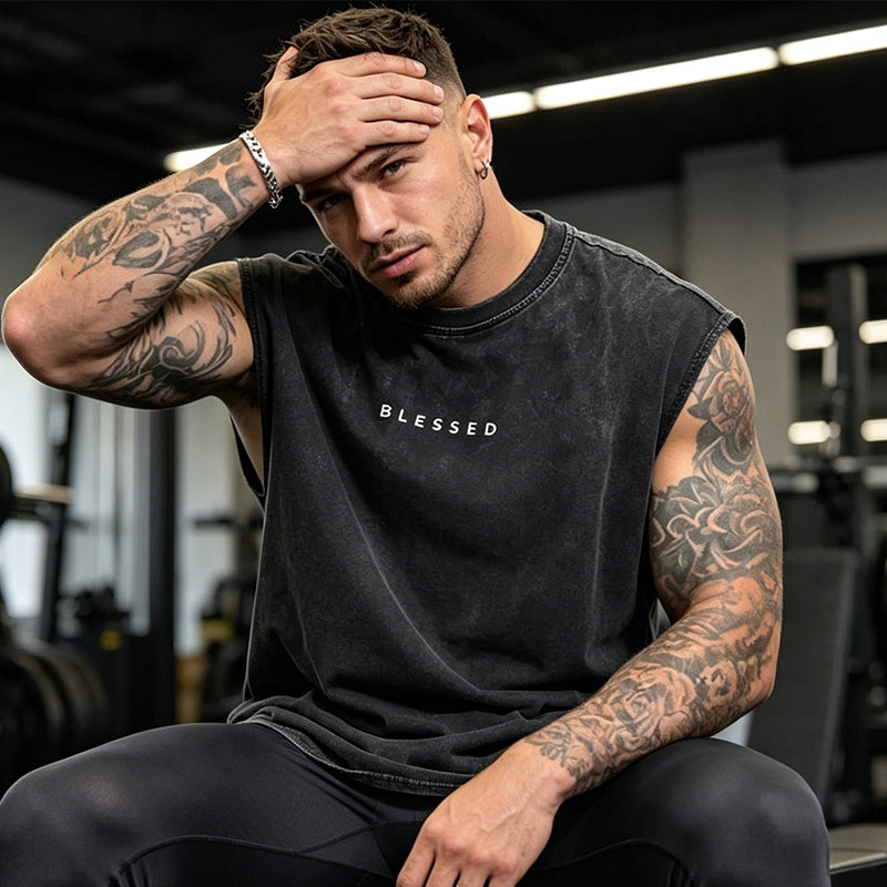 🔥 50% RABATT ✨ Herren Vintage Tanktop im Acid-Wash-Look 🎽 lässig, maskulin & perfekt für heiße Sommertage ☀️