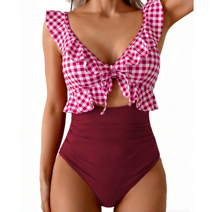 🏖️Sommer-Schnäppchen 🌊 Aqua Eve Damen-Badeanzug mit Bauchweg-Effekt 💃 Figurformender V-Ausschnitt 🩱 Raffiniertes Design 🌸 Elegante Rüschen & schicker Cut-out 💕
