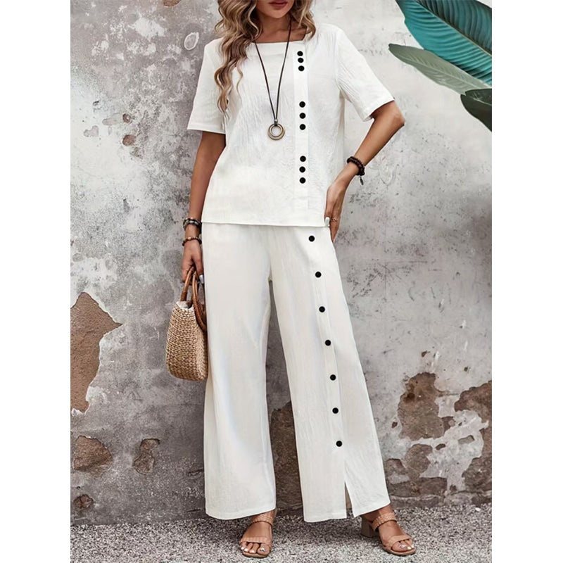 🔥🔥50% Rabatt auf Neuheiten – Zweiteiliges Set: Lässiges Damen-Top & weite Hose