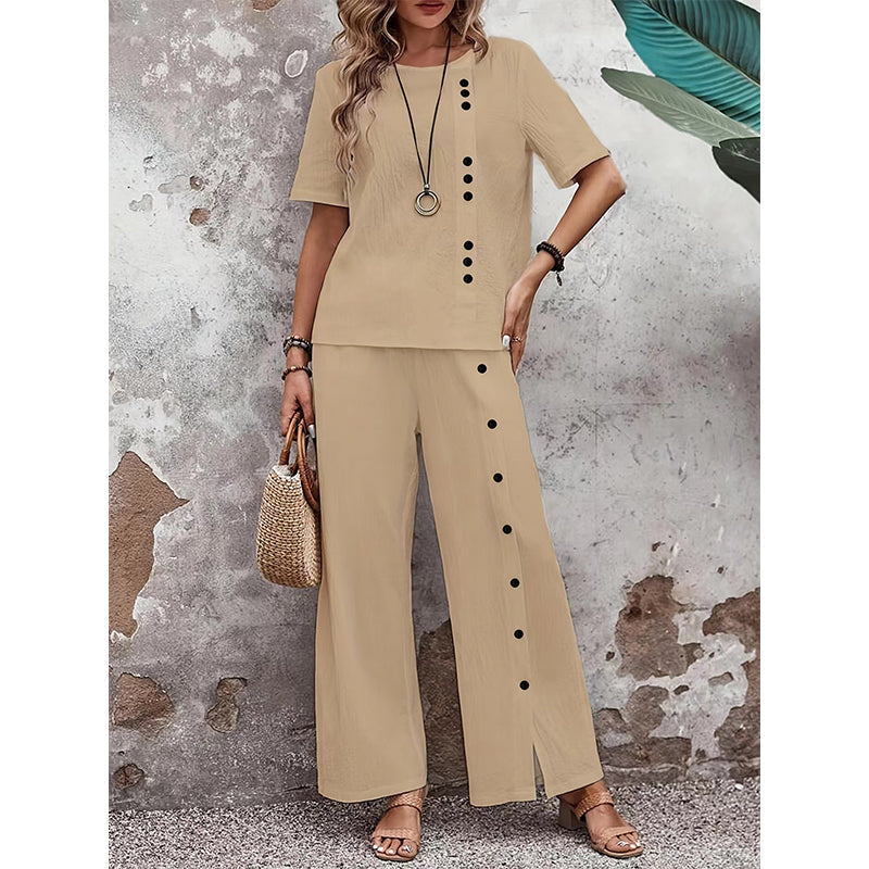 🔥🔥50% Rabatt auf Neuheiten – Zweiteiliges Set: Lässiges Damen-Top & weite Hose