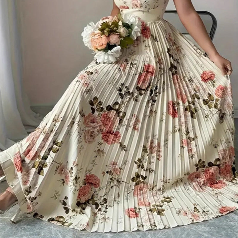 👗 Neuwaren 50% Rabatt🌸 Elegantes Blumenprint-Maxi-Kleid mit Volantärmeln & Hochwaist – Plisseerock, Quadrat-Ausschnitt, Romantisch ✨