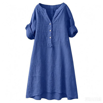 👗Lässiges Tunika-Kleid mit V-Ausschnitt und Knopfleiste für Damen