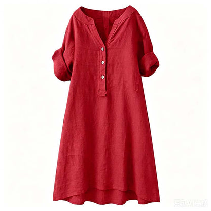 👗Lässiges Tunika-Kleid mit V-Ausschnitt und Knopfleiste für Damen