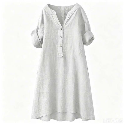 👗Lässiges Tunika-Kleid mit V-Ausschnitt und Knopfleiste für Damen