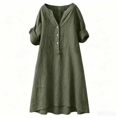 👗Lässiges Tunika-Kleid mit V-Ausschnitt und Knopfleiste für Damen