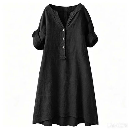 👗Lässiges Tunika-Kleid mit V-Ausschnitt und Knopfleiste für Damen