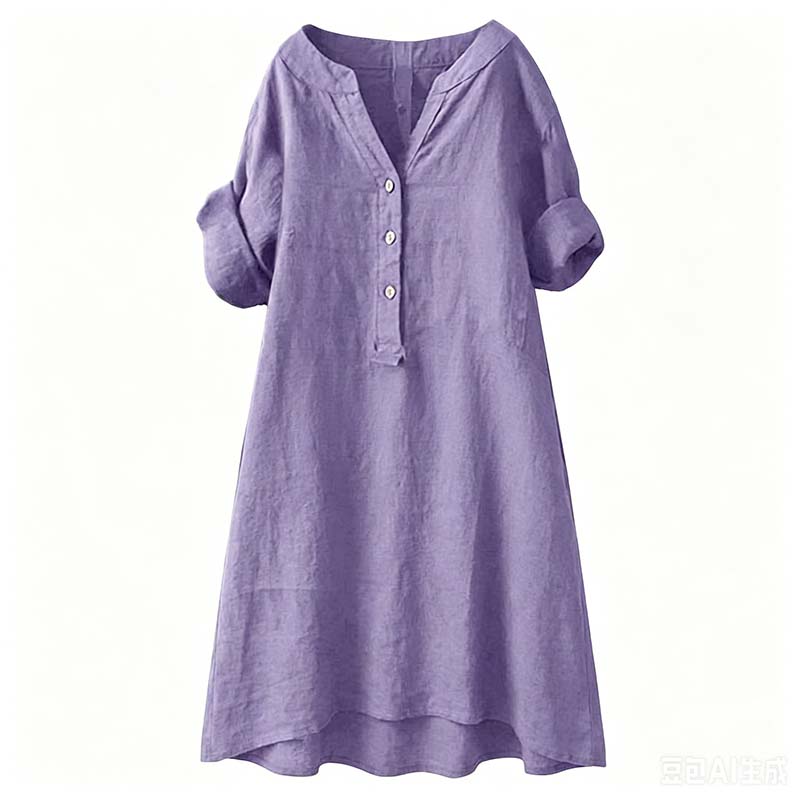 👗Lässiges Tunika-Kleid mit V-Ausschnitt und Knopfleiste für Damen