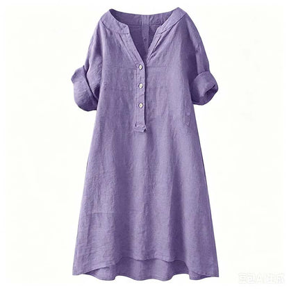 👗Lässiges Tunika-Kleid mit V-Ausschnitt und Knopfleiste für Damen