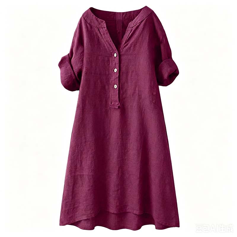 👗Lässiges Tunika-Kleid mit V-Ausschnitt und Knopfleiste für Damen