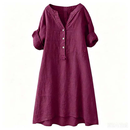 👗Lässiges Tunika-Kleid mit V-Ausschnitt und Knopfleiste für Damen