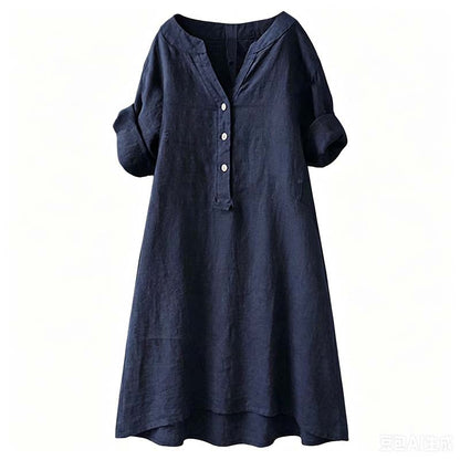 👗Lässiges Tunika-Kleid mit V-Ausschnitt und Knopfleiste für Damen