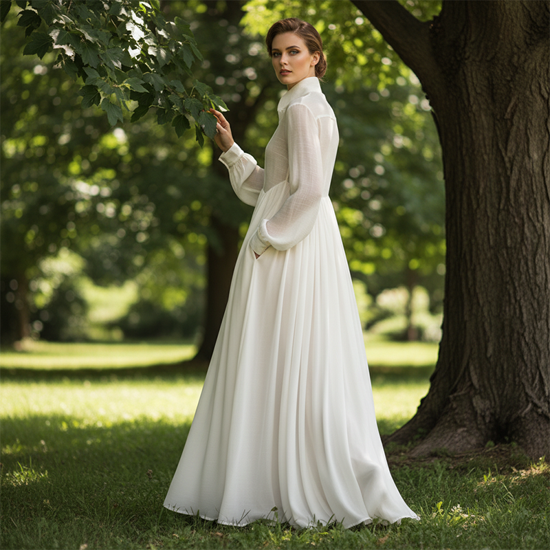 👗 50 % RABATT! ✨ Elegantes, plissiertes, weißes Maxikleid mit Stehkragen