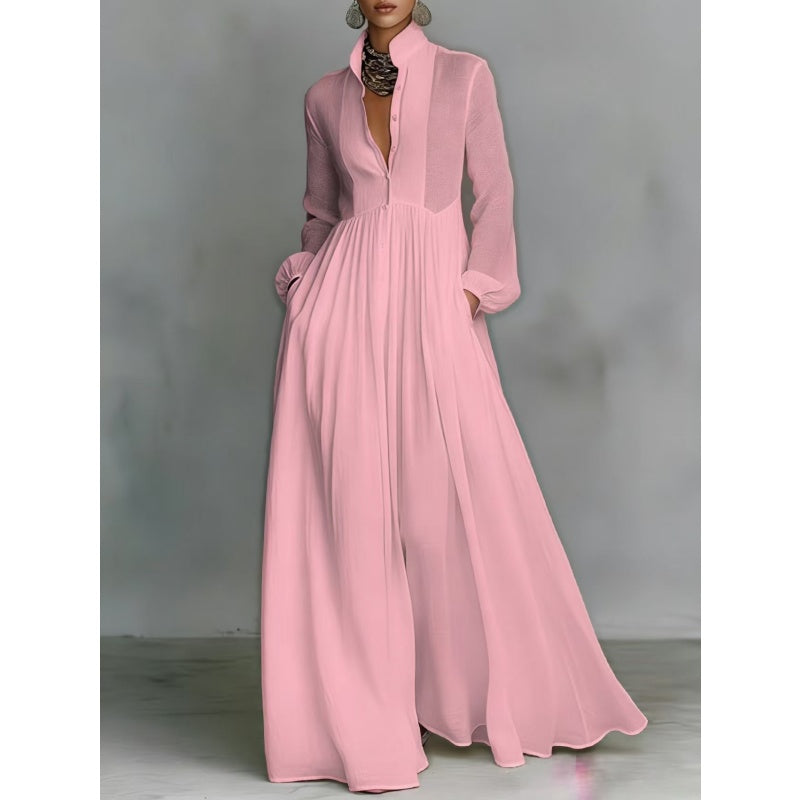 👗 50 % RABATT! ✨ Elegantes, plissiertes, weißes Maxikleid mit Stehkragen