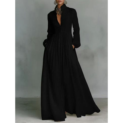 👗 50 % RABATT! ✨ Elegantes, plissiertes, weißes Maxikleid mit Stehkragen