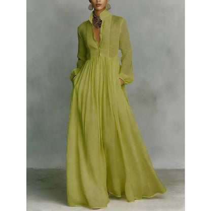 👗 50 % RABATT! ✨ Elegantes, plissiertes, weißes Maxikleid mit Stehkragen