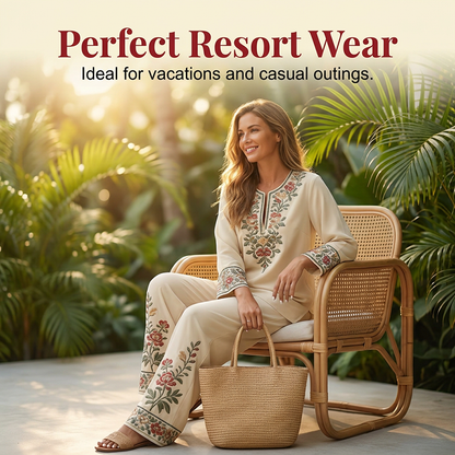👚 JETZT 47 % RABATT! ⏳ Set aus langärmeliger Damenbluse und Hose mit weitem Bein – fließend, elegant und leicht – perfekt für die Arbeit, einen Brunch oder auf Reisen – schickes 2-teiliges Outfit 🌸