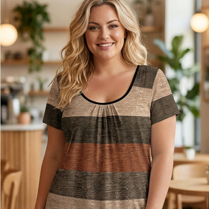 Plissiertes T-Shirt mit Farbblöcken für Damen in Übergrößen