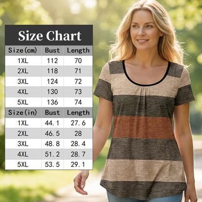 Plissiertes T-Shirt mit Farbblöcken für Damen in Übergrößen