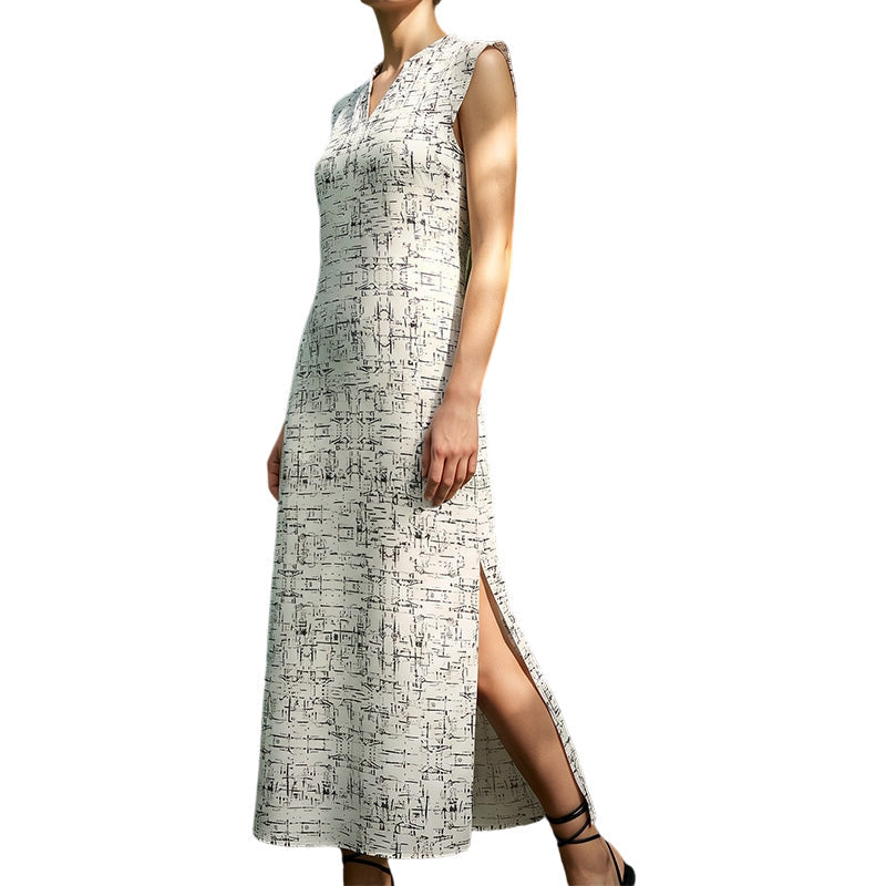👗Letzter Tag im Angebot: 49 % Rabatt!👗Ärmelloses Maxikleid mit V-Ausschnitt und Seitenschlitz für Damen.
