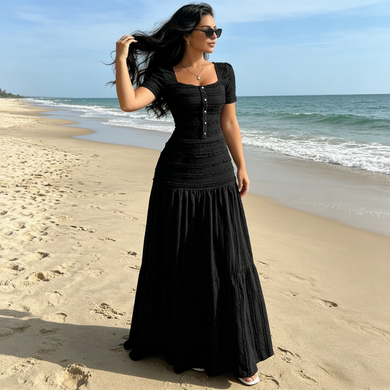 👗🌸 50% RABATT! Frauen Kleidungs-Set mit eckigem Ausschnitt & Maxirock – Elegant, luftig & zeitlos ✨