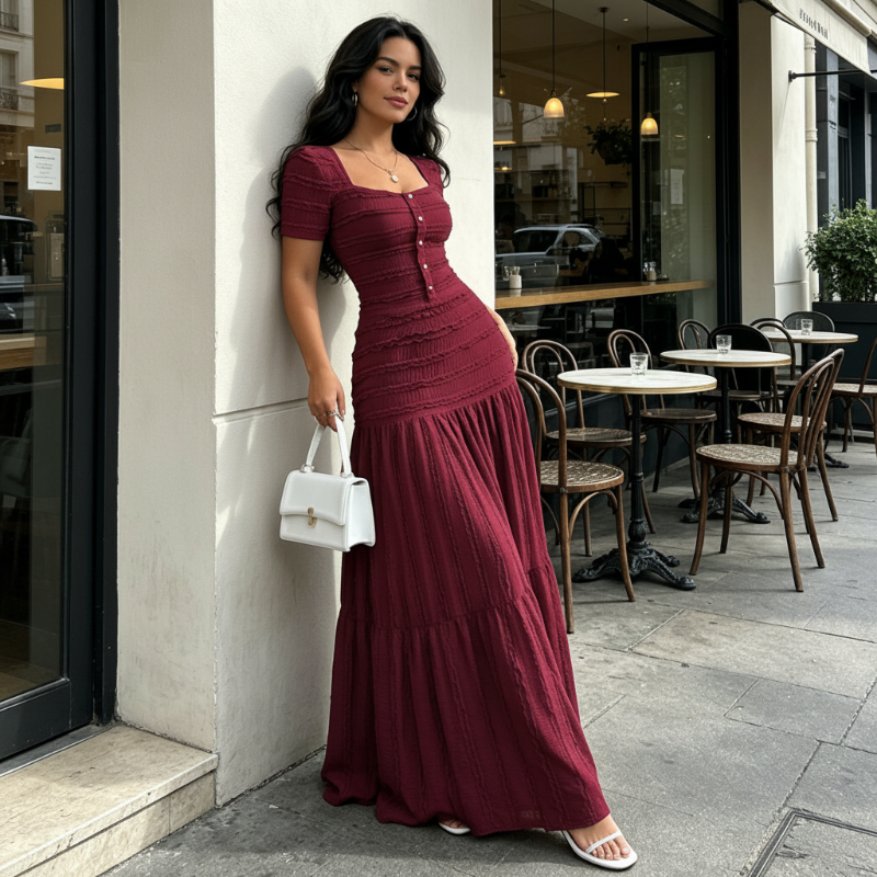 👗🌸 50% RABATT! Frauen Kleidungs-Set mit eckigem Ausschnitt & Maxirock – Elegant, luftig & zeitlos ✨